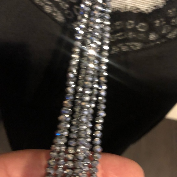 Hematite Silver Cut Crystal Lariat Statement Necklace-Boutique - Picture 6 of 8